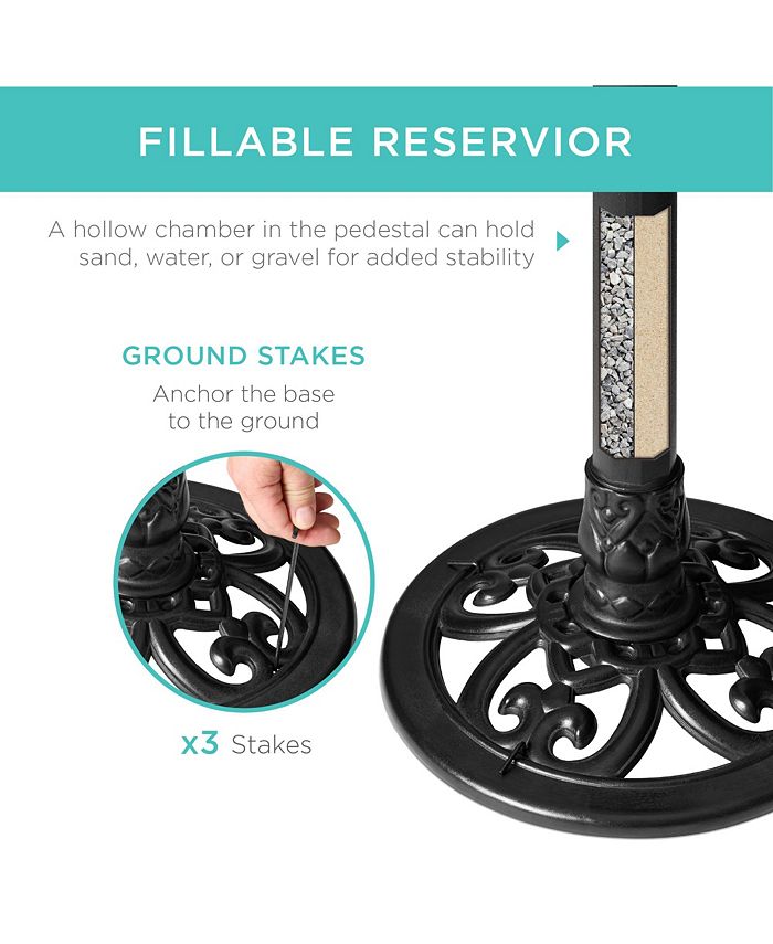 Best Choice Products Outdoor Rustic Pedestal Bird Bath Accent for Garden, Yard w/ Fleur-de-Lis Accents - Black -a10-0603