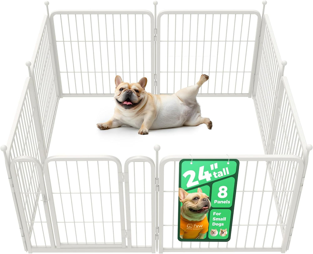 FXW Rollick Unleashed Dog Playpen for Indoor, Yard, RV Camping, 24 inch 8 Panels for Small and Puppy Dogs, White Patented - D6 - 510