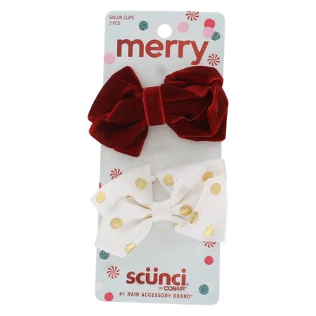 Scunci Holiday Bow Hair Clips, 2-Pack, Red Velvet