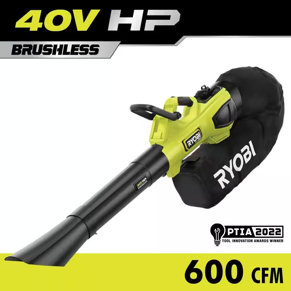 RYOBI 40V HP Brushless 100 MPH 600 CFM Cordless Leaf Blower/Mulcher/Vacuum (Tool Only) - 1047