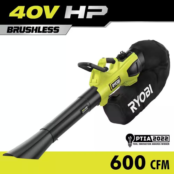 RYOBI 40V HP Brushless 100 MPH 600 CFM Cordless Leaf Blower/Mulcher/Vacuum (Tool Only) - 1047