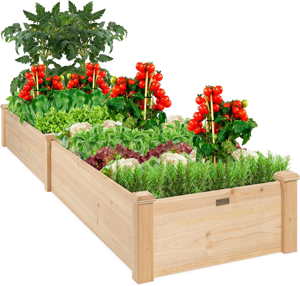 Best Choice Products 8x2ft Outdoor Wooden Raised Garden Bed Planter for Vegetables, Grass, Lawn, Yard - Natural 1432