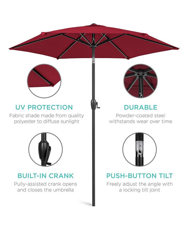 Best Choice Products 7.5ft Heavy-Duty Outdoor Market Patio Umbrella w/ Push Button Tilt, Easy Crank - Red 1761