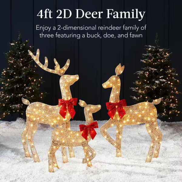 48 in. Gold LED Metal Deer Family Christmas Yard Decor 1832