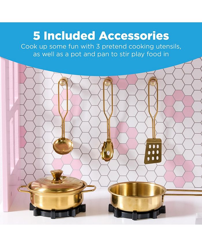 Best Choice Products Pretend Play Wooden Farmhouse Kitchen Set w/ Storage, Clicking Knobs, 5 Accessories - Pink - No Size - G7 - 970