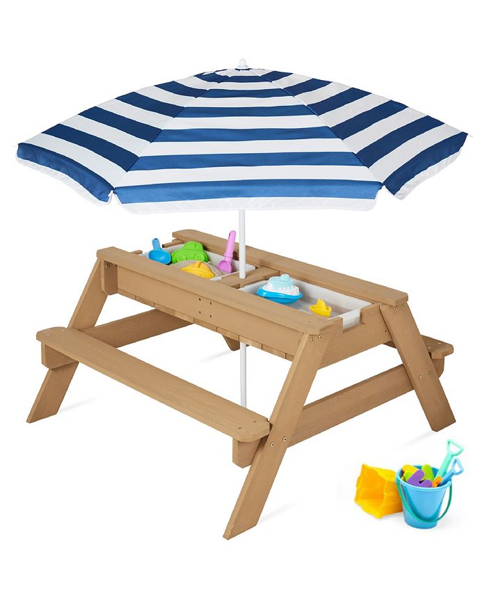 Best Choice Products Kids 3-in-1 Outdoor Convertible Activity Sand & Water Picnic Table w/ Umbrella - Blue 1766 -L2-0017 -L3-0031
