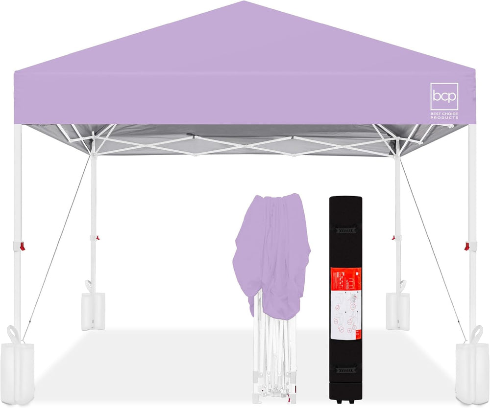 Best Choice Products 10x10ft Pop Up Canopy Tent, Outdoor Shade, 1 Person 1 Minute Set Up, Carry Case, 4 Weight Bags - Lilac/White 1753
