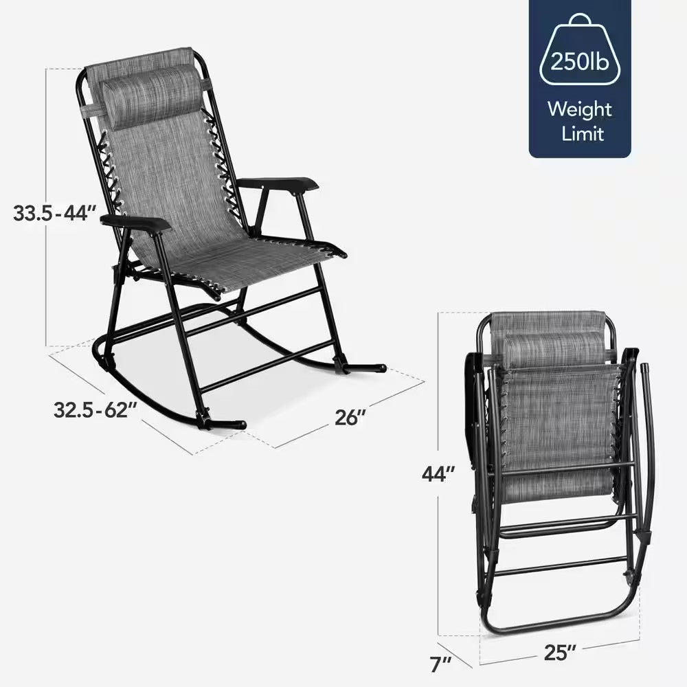 Steel Outdoor Zero Gravity Rocking Lawn Chair in Gray - J2 - 1953