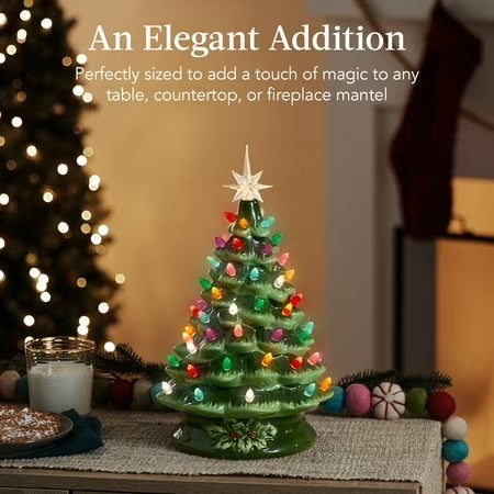 Best Choice Products 15in Ceramic Christmas Tree, Pre-lit Hand-Painted Holiday Decor w/ 64 Lights - Green w/ Multicolor Bulbs - G3 - 1614