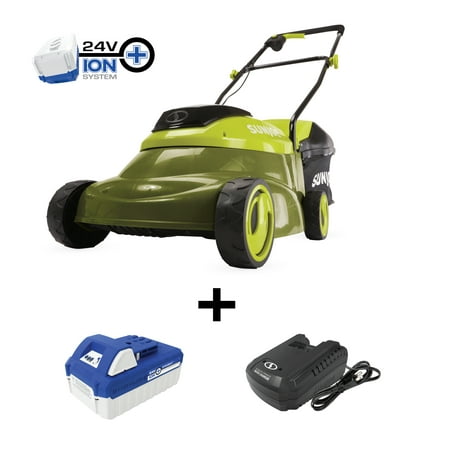 Sun Joe 24V Cordless 14-inch Brushless Push Lawn Mower 3-Position 4.0-Ah Battery & Charger - 1140
