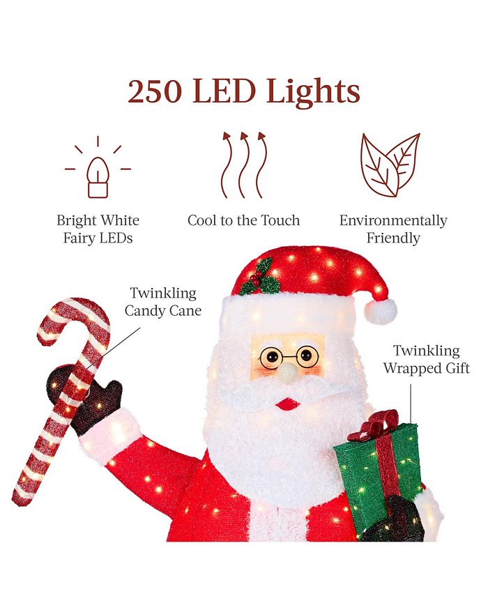 Best Choice Products Lighted Pop-Up Santa Claus, Outdoor Christmas Holiday Decoration w/ LED Lights, Hat, Gift - Red - H4 - 1019