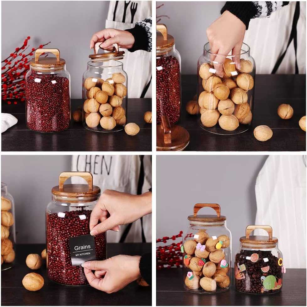 SAIOOL Canister Set of 2, Glass Kitchen Canisters with Airtight Acacia Lid, Tall Clear Airtight Food Storage Jar, Kitchen Pantry Storage Container for Noodles Flour Cereal Coffee - E1 - 937
