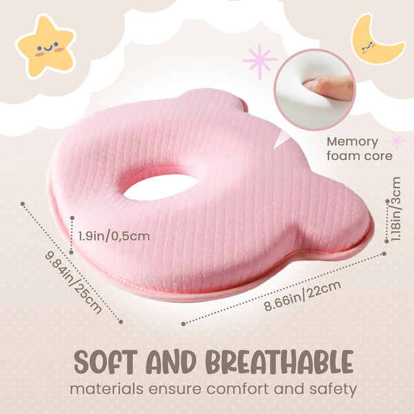 Soft and Breathable Baby Pillow with Memory Foam and Bear Design (Pink) 1747