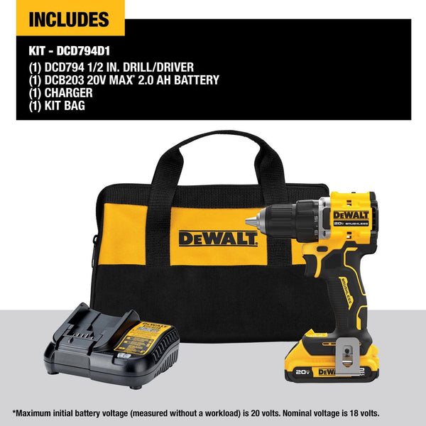 DeWalt 20V MAX ATOMIC 1/2 in. Brushless Cordless Drill/Driver Kit (Battery & Charger) 1857