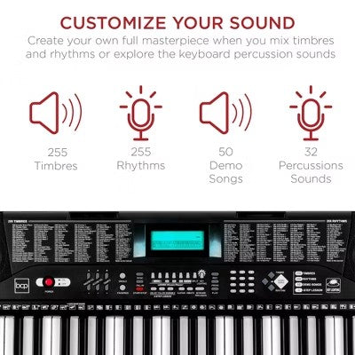 Best Choice Products 61-Key Beginners Complete Electronic Keyboard Piano Set w/ LCD Screen, Lighted Keys, Headphones - G3 - 1645