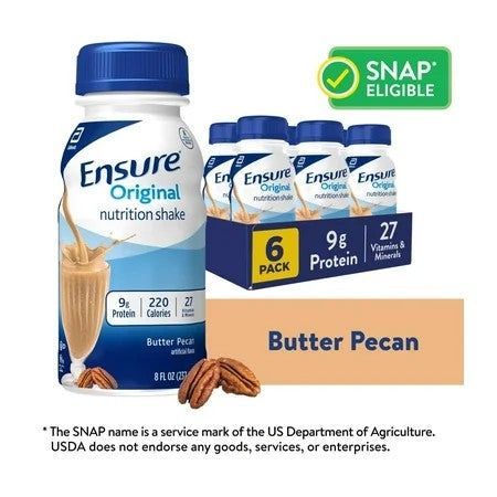 Ensure Original Meal Replacement Nutrition Shake, Butter Pecan, Ready to Drink, 8 fl oz, 6 Pack (Qty: 2) X53
