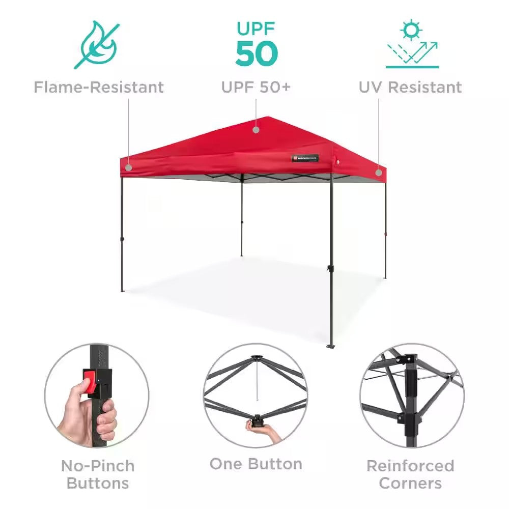 8 ft. X 8 ft. Red Pop Up Canopy with 1-Button Setup, Wheeled Case, 4-Weight Bags -B3-0460