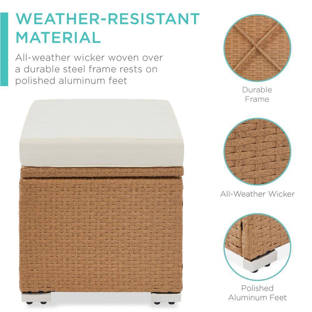 Natural Wicker Outdoor Ottoman, Multipurpose Outdoor Patio Furniture with Removable Ivory Cushions (2-Pack) -B3-0458