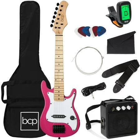 Best Choice Products 30in Kids Electric Guitar Beginner Starter Kit w/ 5W Amplifier, Strap, Case - Pink Sparkle - A4 - 1424 -E1-1644 -G2-0772