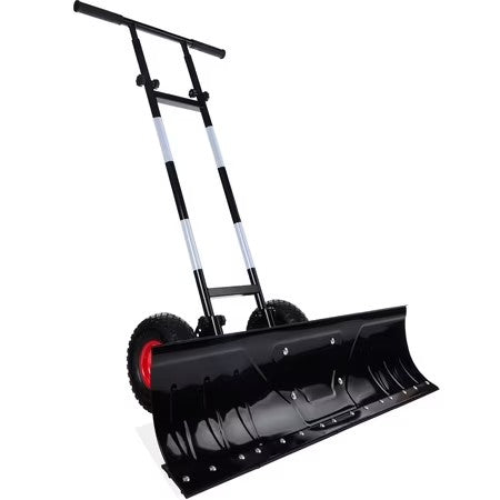 Best Choice Products 36in Galvanized Blade Hand Snow Pusher w/ 2 Wheels, Adjustable Handle, Blade Angle - Black - B14 - 1500