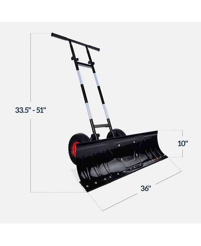 Best Choice Products Adjustable Handle, Blade Angle, Reflective Tape 36in Hand Snow Pusher w/ 2 Wheels - Black - E2 - 958