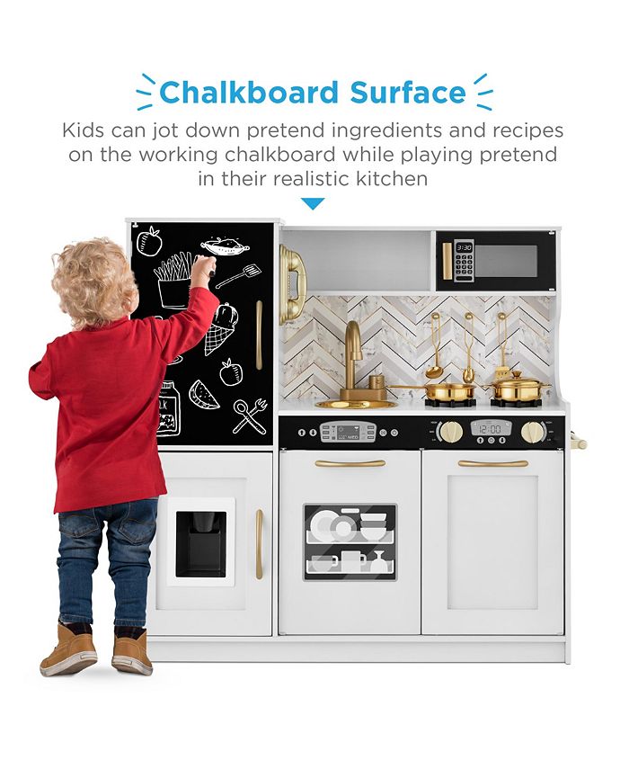 Best Choice Products Pretend Play Kitchen Wooden Toy Set for Kids w/ Telephone, Utensils, Oven, Microwave - White -C8-0489
