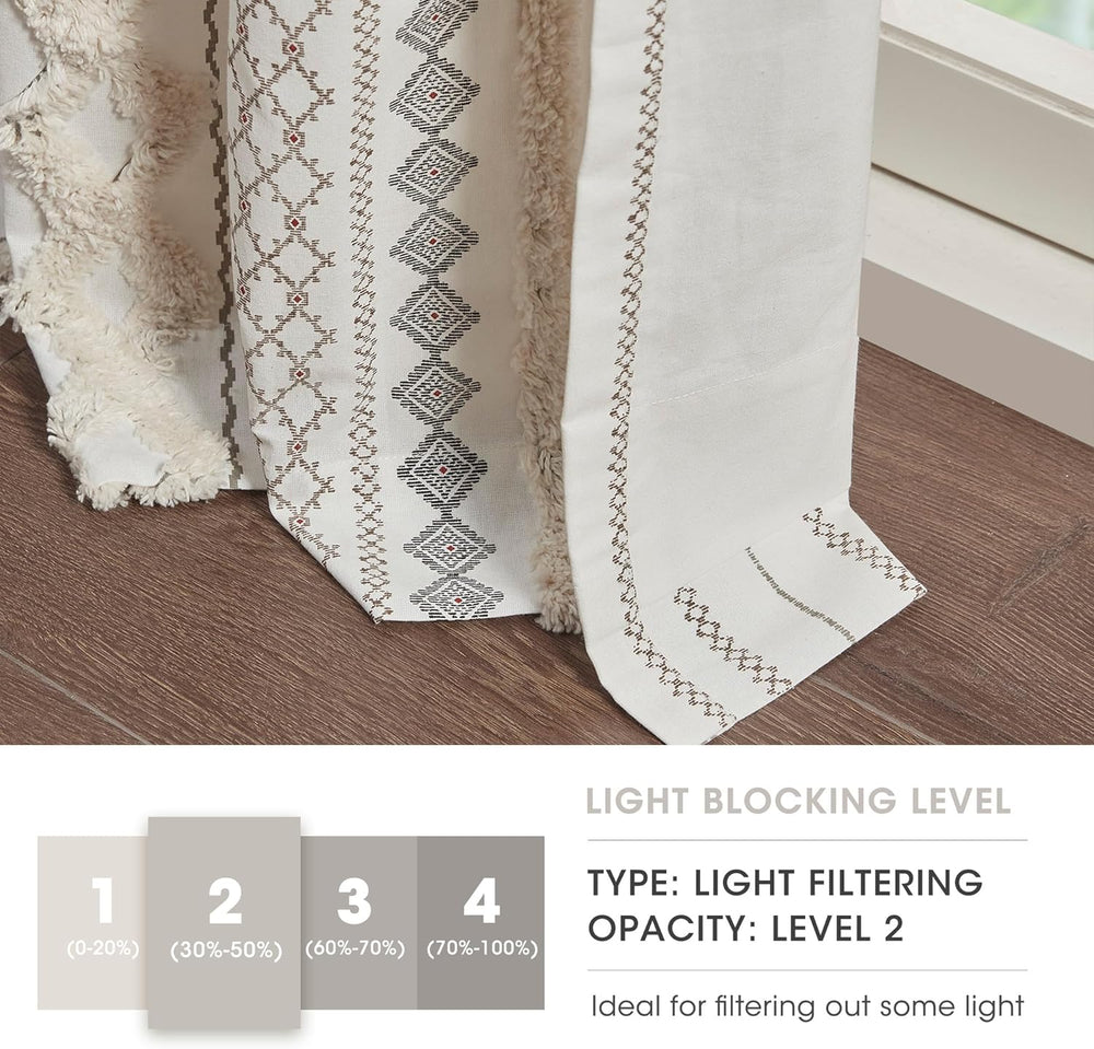 INK+IVY Imani 100% Cotton SINGLE PANEL Curtain Tufted Chenille Stripe Geometric Print Mid-Century Look Rod Pocket Top Drape for Living Room, Privacy Window Treatment for Bedroom, 50" W x 108" L, Ivory -A11-1285
