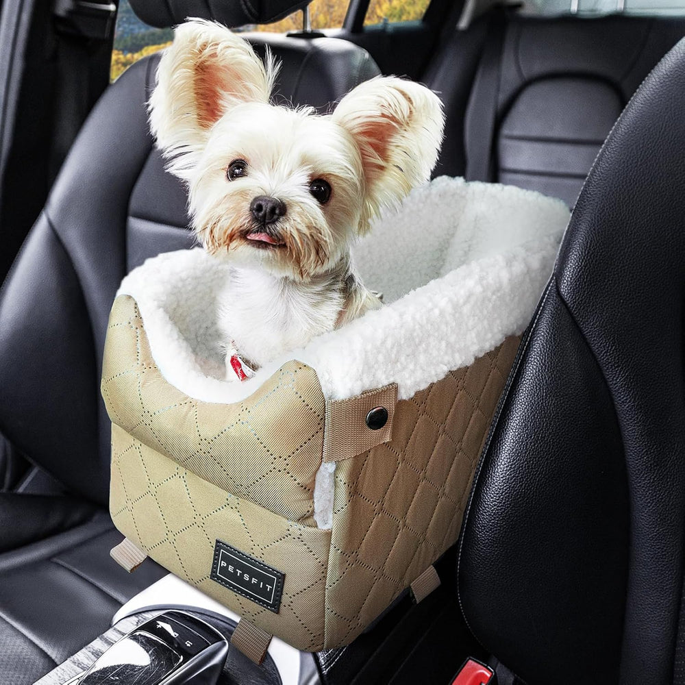 PETSFIT Dog Car Seats for Small Dogs with Safe Protection Hooks, Small Dog Car Seat with Upgraded Safety Tethers, Washable Cushion, Center Console Dog Car Seat (Yellow) - J1 - 1987