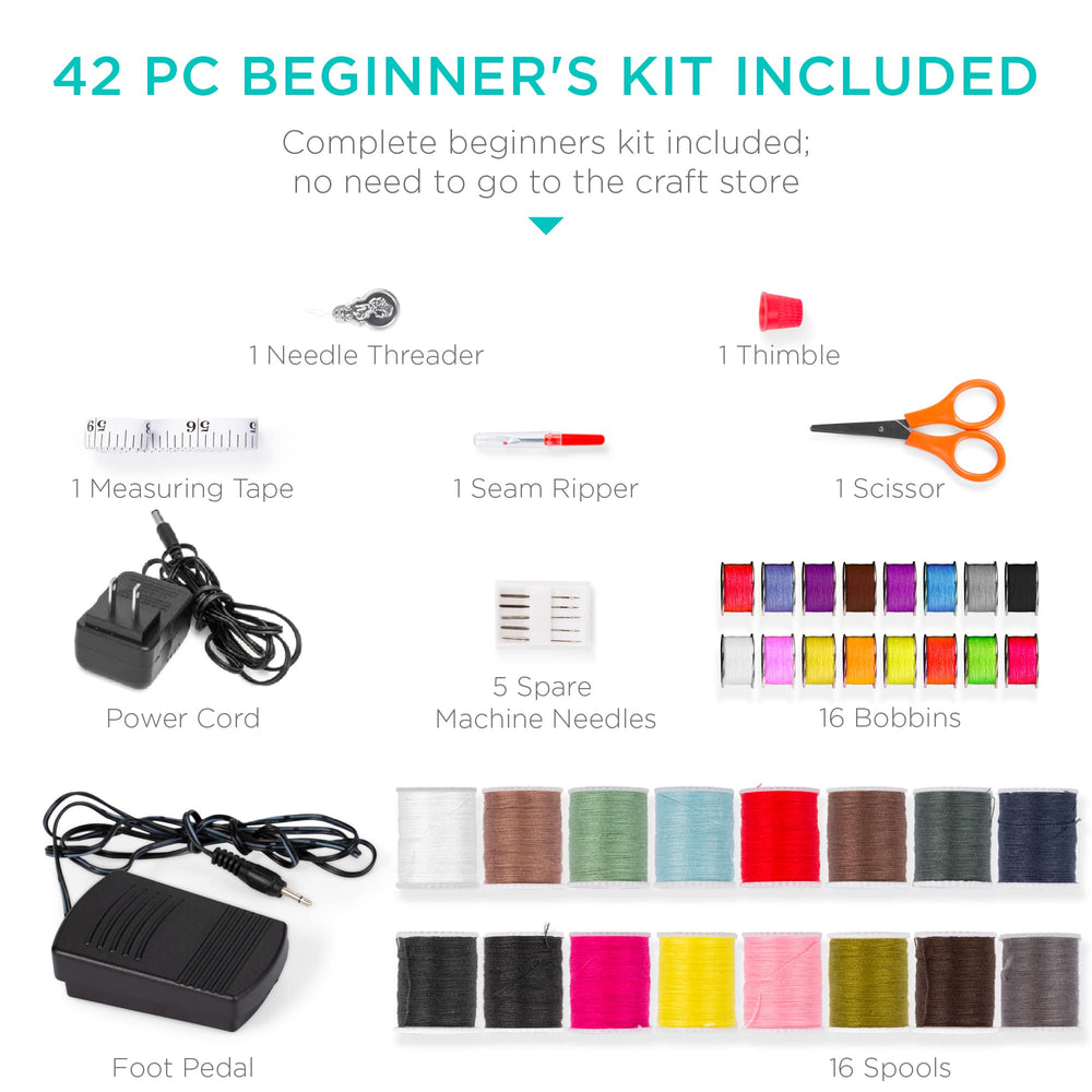 Best Choice Products 6V Portable Sewing Machine 42-Piece Beginners Kit w/ 12 Stitch Patterns - Gray/White 1261b -C7-0414 -C7-0462
