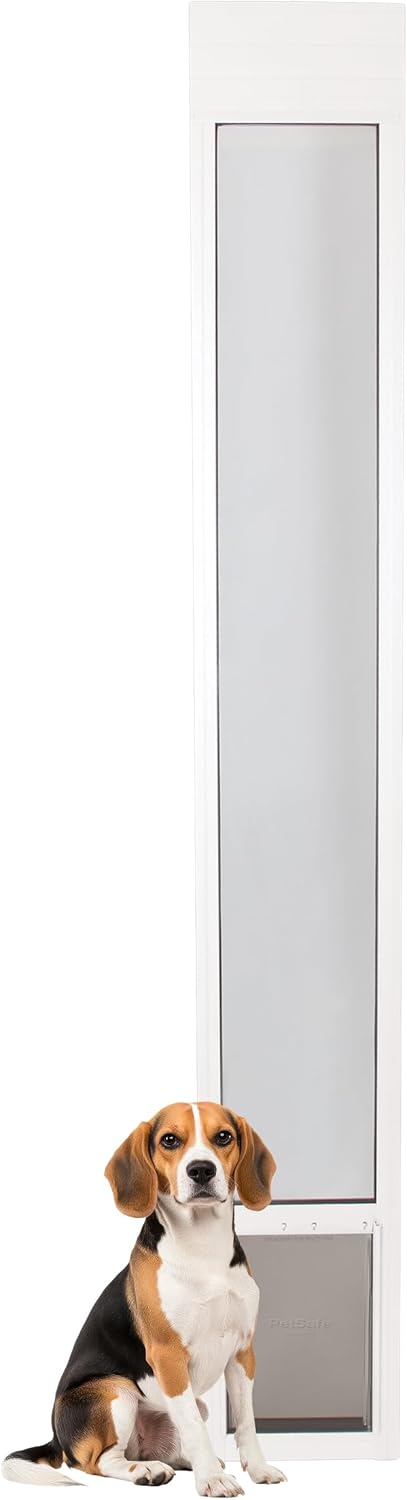 PetSafe Sliding Glass Pet Door - No-Cut DIY Install Doggy Door for Renters - Aluminum Frame - Adjustable Height 75 7/8" to 80 11/16" - Ideal for Medium Dogs Up to 40 lbs - White - E2 - 185