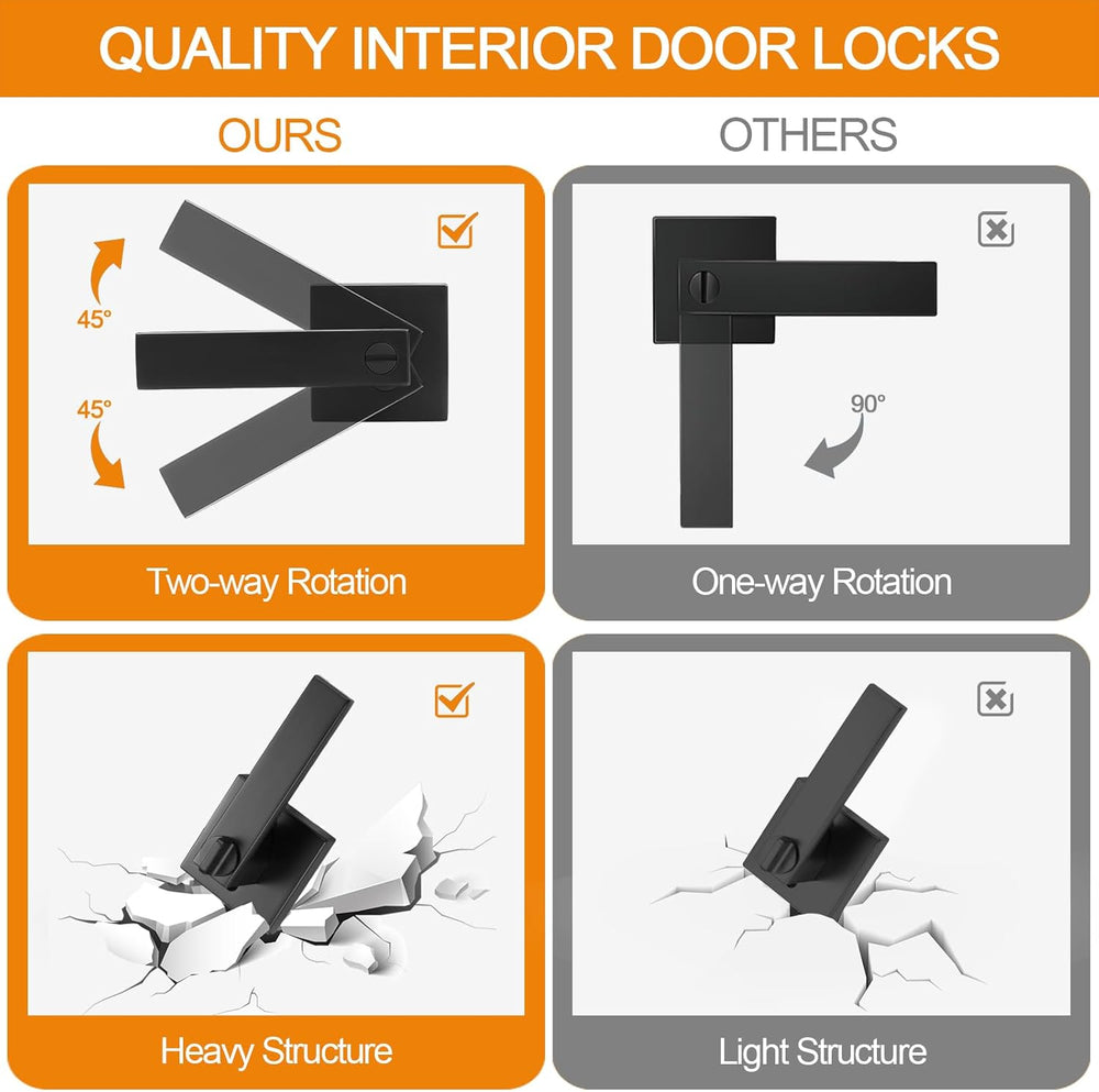 Sopoby 10 Pack Matte Black Door Handles Privacy Door Levers, Keyless Interior Door Knobs Square Door Levers Heavy Duty Door Locks for Bedroom Bathroom, Reversible Flat Levers 1946