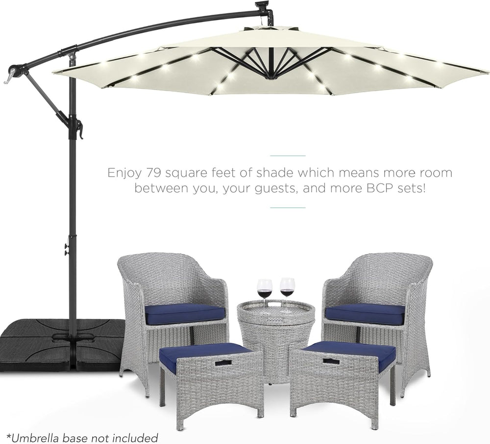 Best Choice Products 10ft Solar LED Offset Cantilever Hanging Market Patio Umbrella, 8 Sturdy Ribs, Easy Adjustment - Ivory 1494