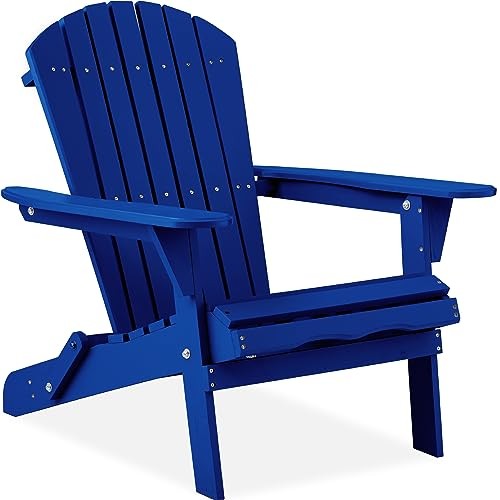 Folding Wooden Adirondack Chair, Accent Furniture W/ Natural Woodgrain - Cobalt Blue -K1 - 1359