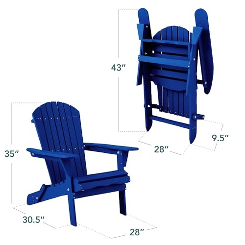 Folding Wooden Adirondack Chair, Accent Furniture W/ Natural Woodgrain - Cobalt Blue -K1 - 1359