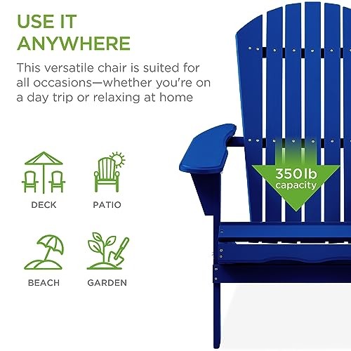 Folding Wooden Adirondack Chair, Accent Furniture W/ Natural Woodgrain - Cobalt Blue -K1 - 1359
