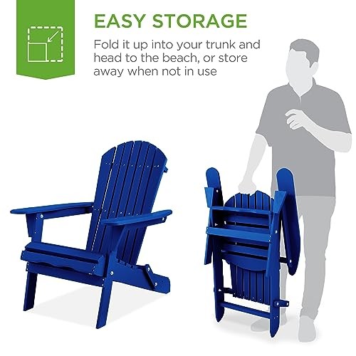 Folding Wooden Adirondack Chair, Accent Furniture W/ Natural Woodgrain - Cobalt Blue -K1 - 1359