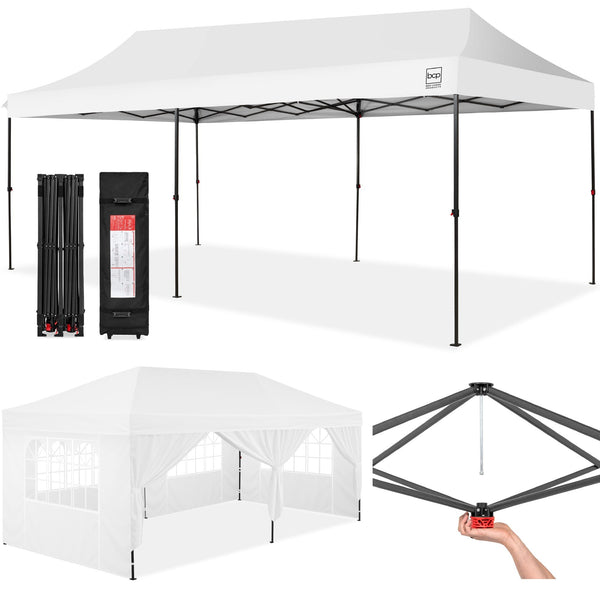Best Choice Products 10x20ft Party Tent Pop up Canopy Easy Setup W/ 1-Button Setup, Wheeled Case, 4 Weight Bags - White - M7 - 1673