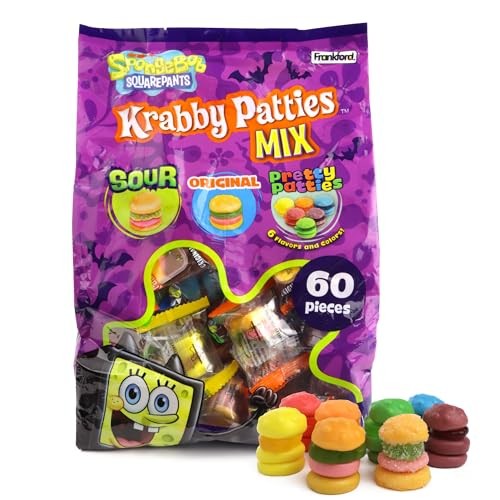 (Lot of 3) Krabby Patty Gummy Mix Bag Halloween Trick or Treat Candy 60 Count 19.05 Ounce Bag - J9 - 1632
