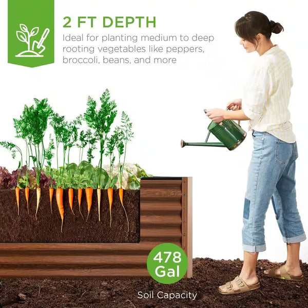 8 ft. x 4 ft. x 2 ft. Wood Grain Outdoor Steel Raised Garden Bed, Planter Box for Vegetables, Flowers, Herbs 1823