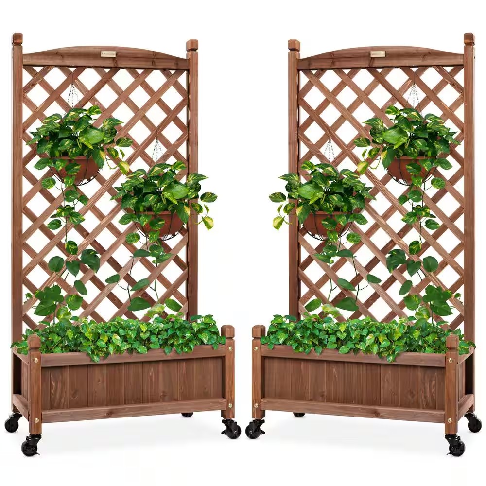 48 in. Wood Planter Box and Diamond Lattice Trellis (2-Pack) - J3 - 1962