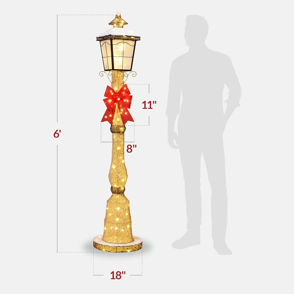 Best Choice Products Large Outdoor Christmas Lamppost Decoration, 6ft Tall with Lighted Bow, 100 LED Lights, Holiday Porch Lamp Post Decor- Gold - E5 - 990