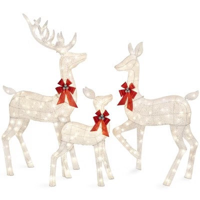 Best Choice Products 3-Piece Lighted Christmas Deer Set Outdoor Yard Decoration w/ 360 LED Lights, Stakes - White- B4 - 459