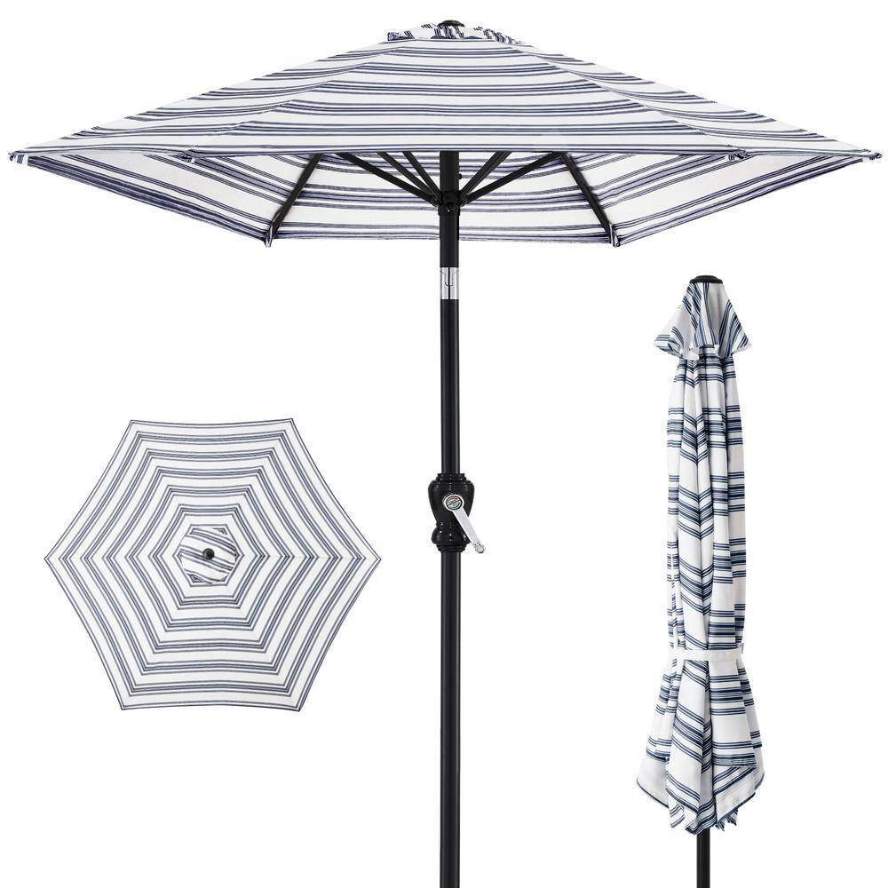 10 ft. Steel Market Tilt and Crank Patio Umbrella in Navy Blue Stripe - G2 - 2006