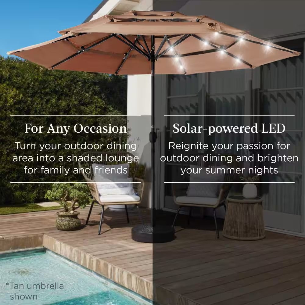 10 ft. Steel Market Solar Tilt Patio Umbrella with 24-LED Lights, Tilt Adjustment, Easy Crank in Yellow - E3 - 963