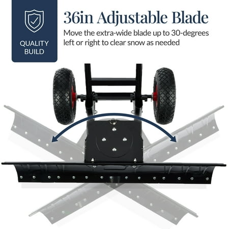 Best Choice Products 36in Galvanized Blade Hand Snow Pusher w/ 2 Wheels, Adjustable Handle, Blade Angle - Black - B14 - 1500