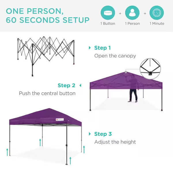 8 ft. X 8 ft. Amethyst Purple Pop Up Canopy with 1-Button Setup, Wheeled Case, 4-Weight Bags -G2-0792
