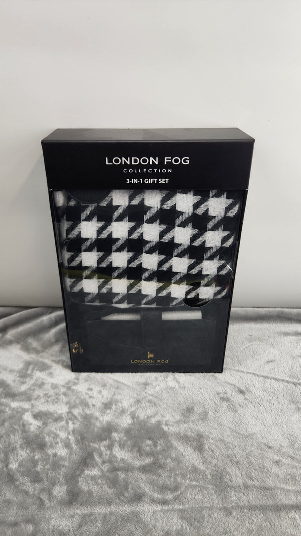 London Fog Womens 3-in-1 Gift Set Houndstooth Wallet Scarf NIB -E3-0684 -A5-1105