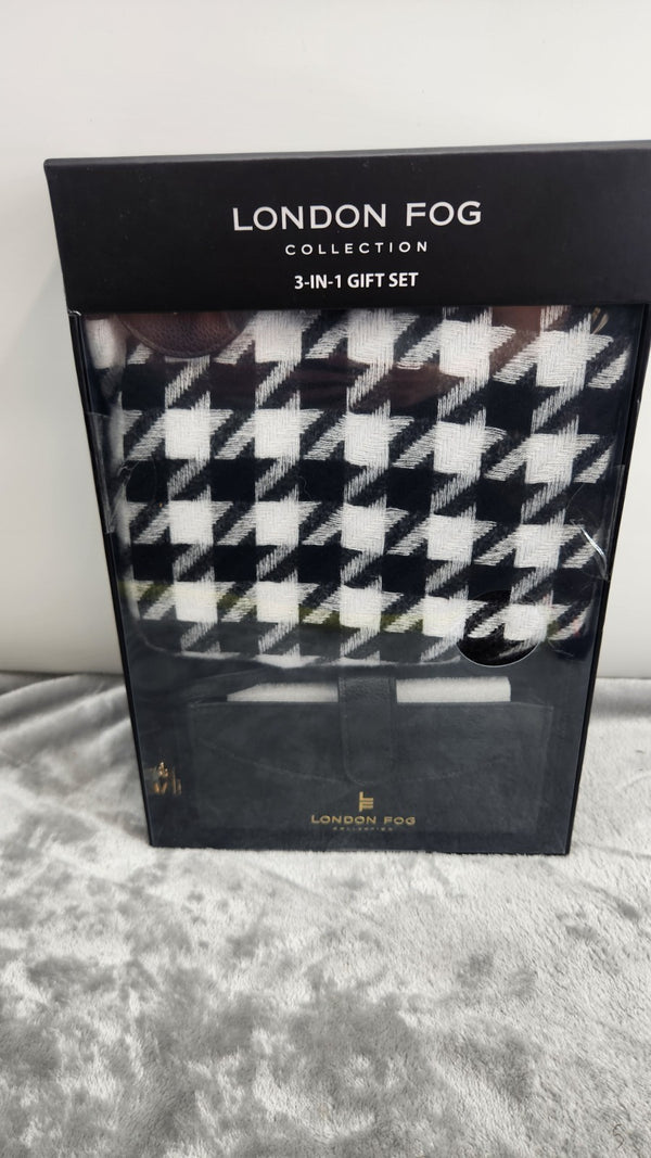 London Fog Womens 3-in-1 Gift Set Houndstooth Wallet Scarf NIB -E3-0684 -A5-1105