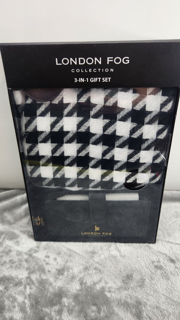 London Fog Womens 3-in-1 Gift Set Houndstooth Wallet Scarf NIB -E3-0684 -A5-1105
