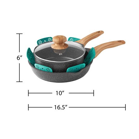 The Pioneer Woman Prairie Signature 30-Piece Cast Aluminum Cookware Set, Charcoal Speckle - C13 - 1315